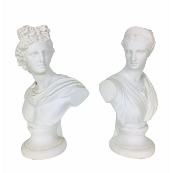 Vintage Other - Vintage Greek Gods Apollo and Artemis Diana Alabaster Bust Figurines